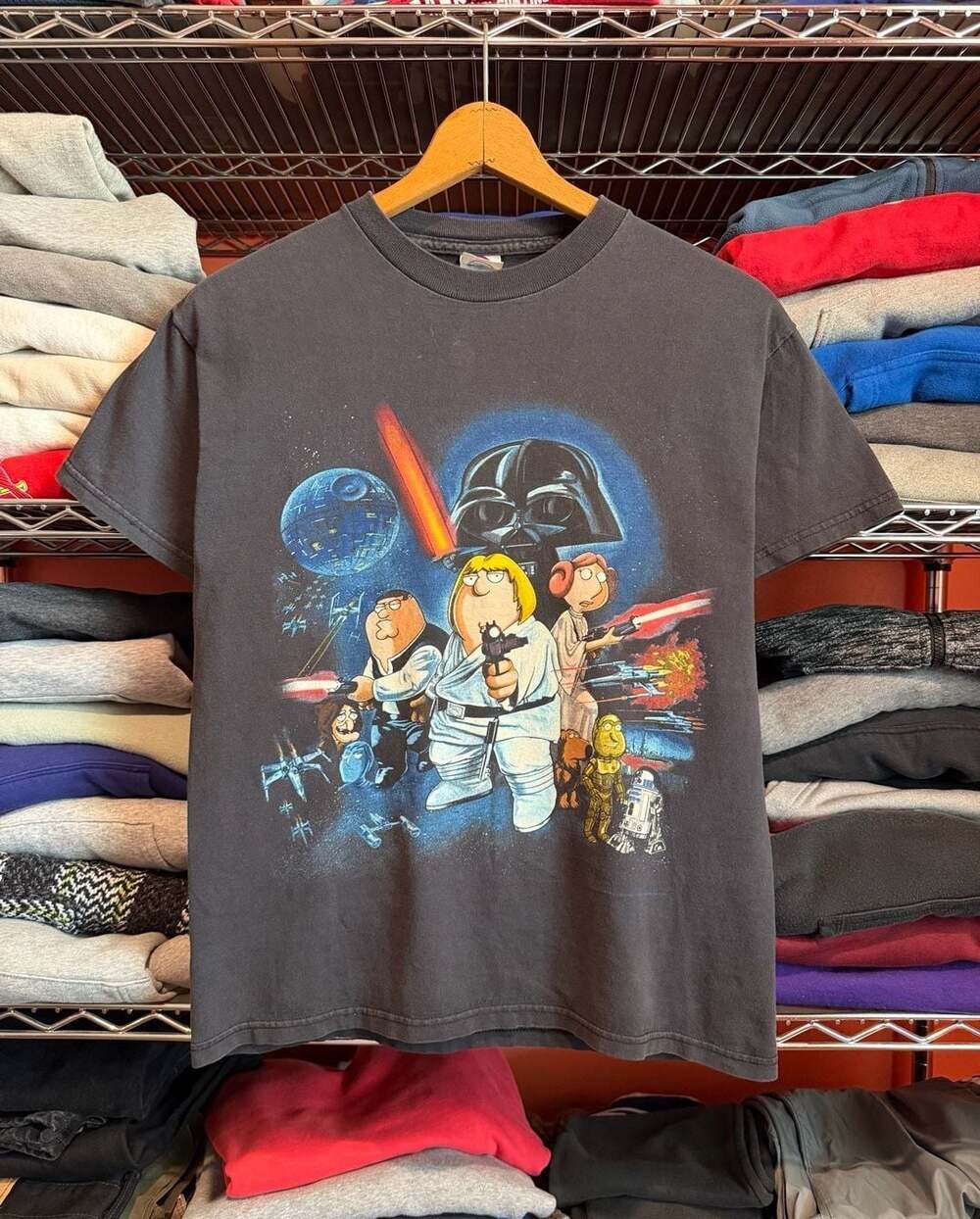 Vintage Y2K Family Guy StarWars Graphic T-Shirt Black Men’s Medium Delta Pro